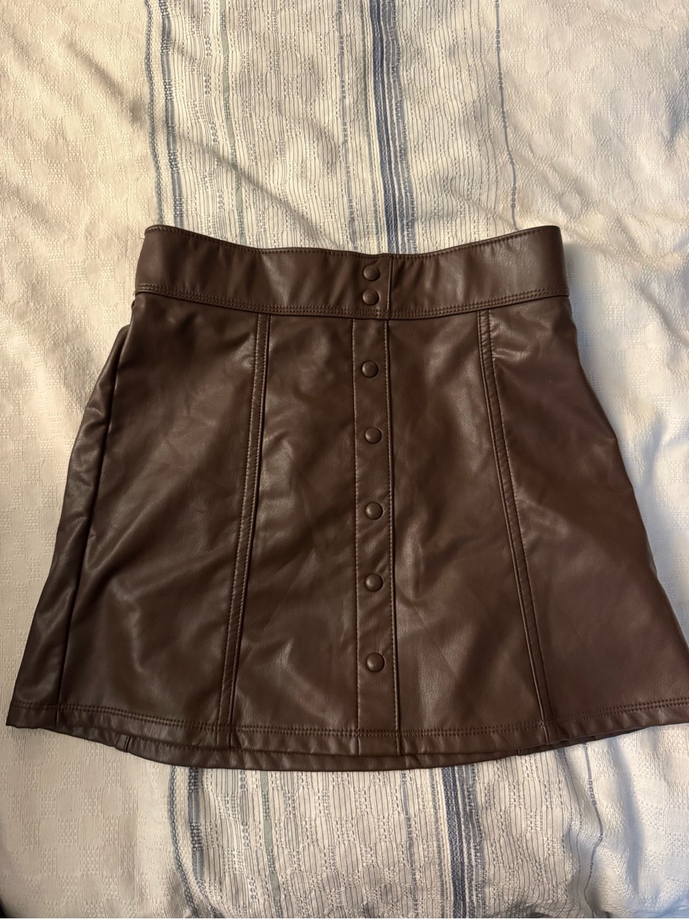 abercrombie kids Brown Faux Leather Button-Front A-Line Skirt